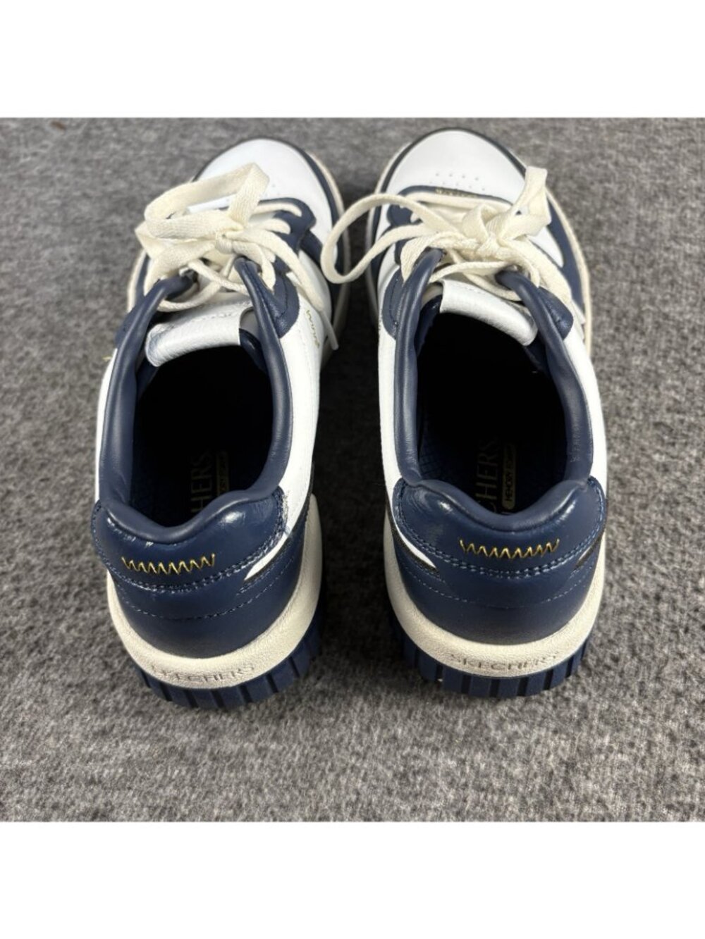 Skechers Court Classics Womens 8.5 Air Cooled Memory Foam White Navy Shoes - Picture 5 of 12
